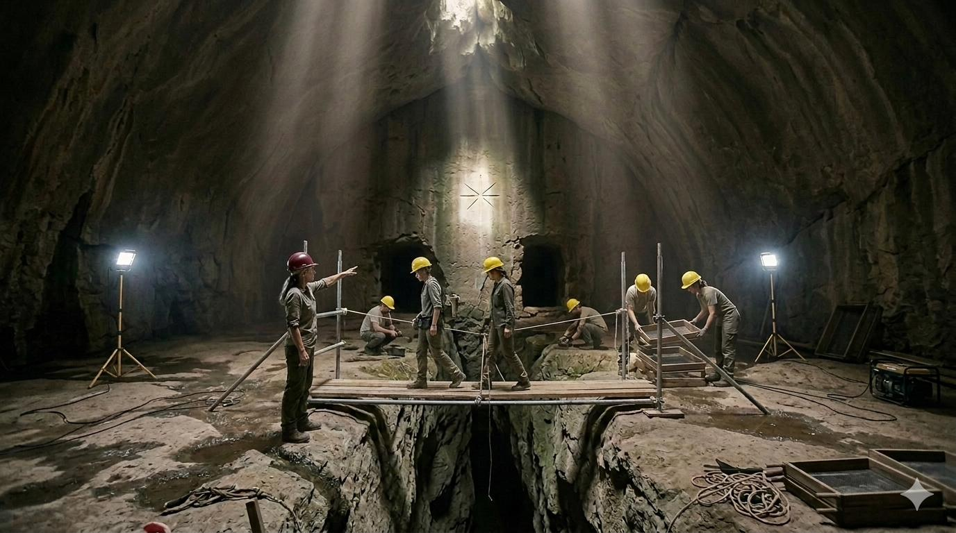 Building the bridge to the cave mouth
