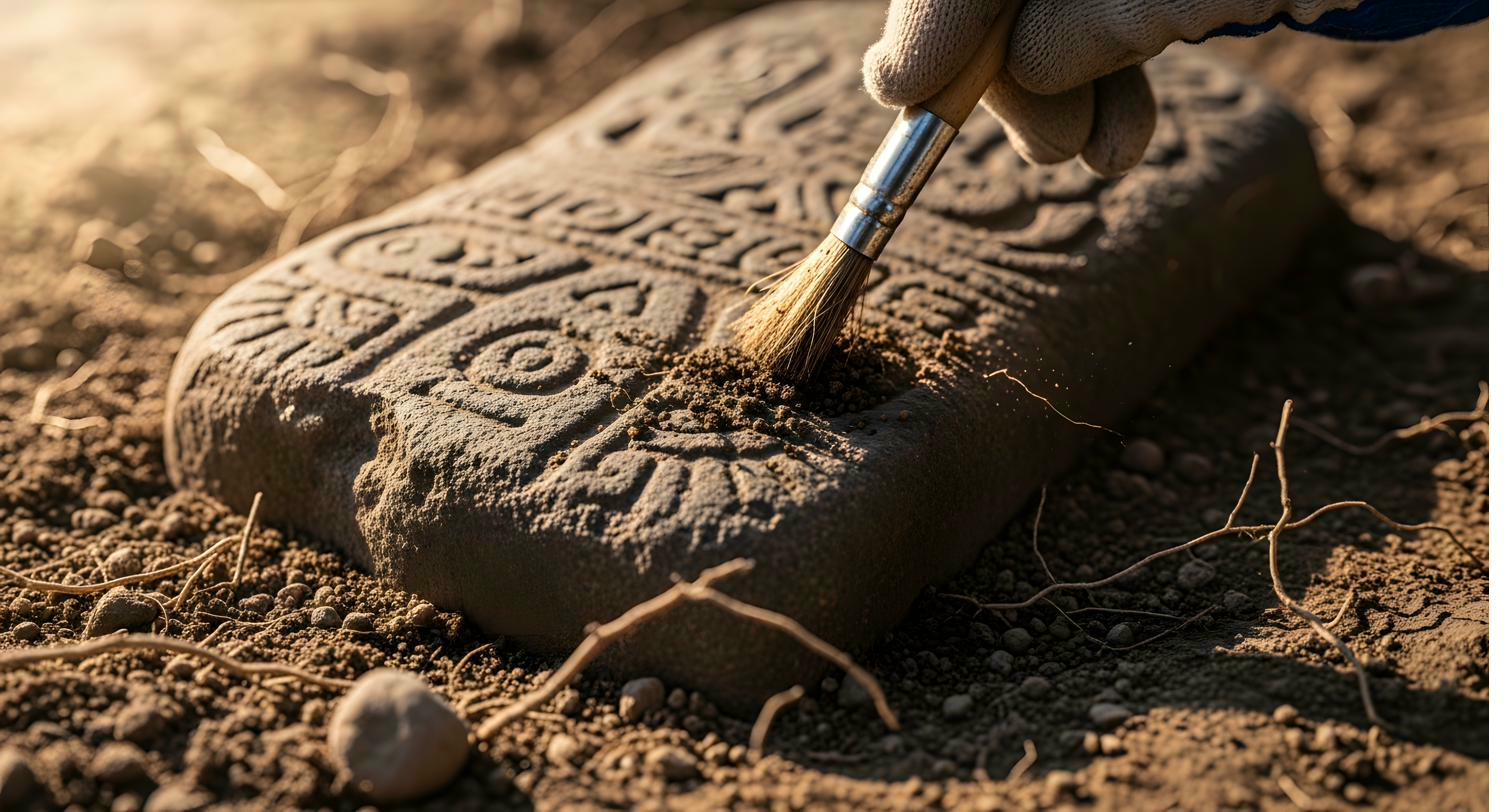 Archaeologist carefully cleaning an ancient artifact